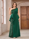 Plus Size Women One Shoulder Sequin Bodycon Elegant Formal Party Evening Dress