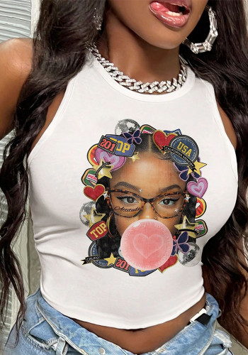Women summer sexy Letter print u-neck Tank Top