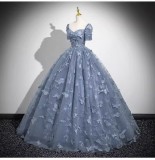 Women blue short-sleeved Formal Party Maxi evening dress