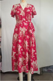 Women Spring and Summer Casual V-neck Printed Holidays Dress