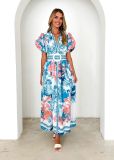 Women summer casual lace print long dress