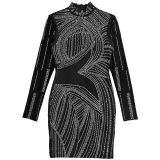 Women Sexy Mesh Beaded See-Through Dress
