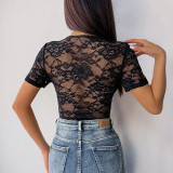 Women summer party lace short sleeve v-neck lace sexy jumpsuit