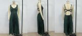 Women summer solid pleated sexy v-neck Strap Dress