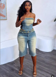 Women Denim Top Denim shorts two-piece set