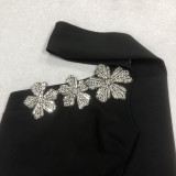 Women Spring Summer Flower One Shoulder Bandage Beaded Maxi Dress