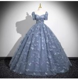 Women blue short-sleeved Formal Party Maxi evening dress