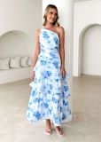 Women Summer One-shoulder strap print dress