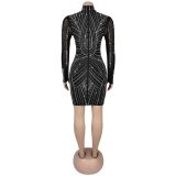 Women Sexy Mesh Beaded See-Through Dress