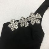 Women Spring Summer Flower One Shoulder Bandage Beaded Maxi Dress