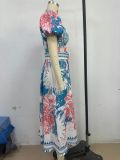 Women summer casual lace print long dress