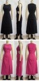 Women summer solid round neck dress