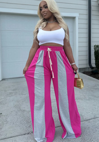 Women casual contrast patchwork wide leg pants