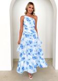 Women Summer One-shoulder strap print dress