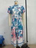 Women summer casual lace print long dress