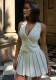 Women spring sexy v-neck vest and pleated Skirt two-piece set