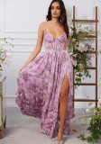 Women Spring Summer Elegant Holidays Suspender Printed Dress