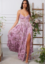 Women Spring Summer Elegant Holidays Suspender Printed Dress