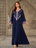 Women Arab V-Neck Beaded Robe Dress