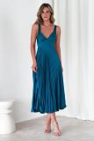 Women summer solid pleated sexy v-neck Strap Dress