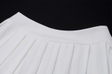 Women spring sexy v-neck vest and pleated Skirt two-piece set