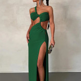 Women solid sleeveless slit sexy backless dress