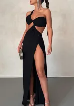 Women solid sleeveless slit sexy backless dress