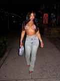 Women Fashion Double Waist Cargo Denim Trousers