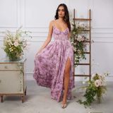 Women Spring Summer Elegant Holidays Suspender Printed Dress
