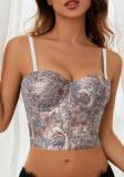 Women French fishbone patchwork print retro vest corset Top