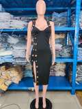 Women summer elegant sleeveless slit dress