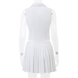 Women spring sexy v-neck vest and pleated Skirt two-piece set