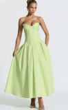 Women V-neck Off-shoulder Fishbone Waist Sexy Strapless Dress
