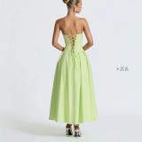 Women V-neck Off-shoulder Fishbone Waist Sexy Strapless Dress