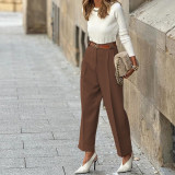 Women Summer Solid Straight Pants