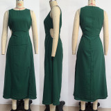 Women summer solid round neck dress