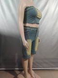 Women Denim Top Denim shorts two-piece set