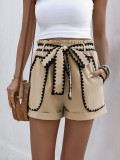 Women summer pocket lace casual contrast trim shorts