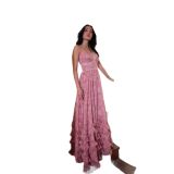Women Summer Printed Maxi Sleeveless Beaded Dress