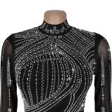Women Sexy Mesh Beaded See-Through Dress