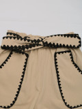 Women summer pocket lace casual contrast trim shorts