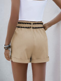 Women summer pocket lace casual contrast trim shorts