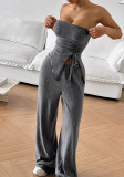 Women Sexy Ribbed Top and Pants Ribbed Two-Piece Set