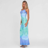 Women summer sexy gradient print strap Bodycon Dress