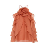 Women ruffled Halter Neck sleeveless suspender top