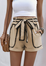 Women summer pocket lace casual contrast trim shorts