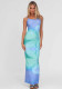Women summer sexy gradient print strap Bodycon Dress