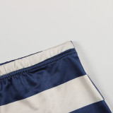 Women Striped Contrast Turndown Collar Crop Top and Skirt Two-Piece Set
