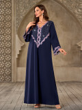 Women Arab V-Neck Beaded Robe Dress
