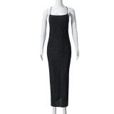 Women Dress Off Shoulder Lace-up Halter Neck Backless Maxi Dress